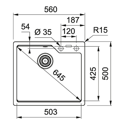 Кухонная мойка FRANKE из материала Fragranite UBG 610-56, оникс (в комплекте стоп-вентиль и сифон)