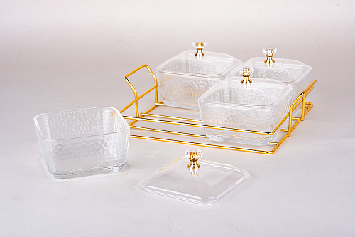 Менажница 4-х секционная на металлической подставке (24х20х9 см) 